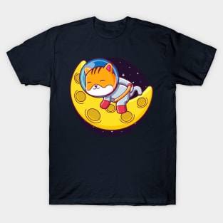 cat astronaut sleeping on the moon T-Shirt